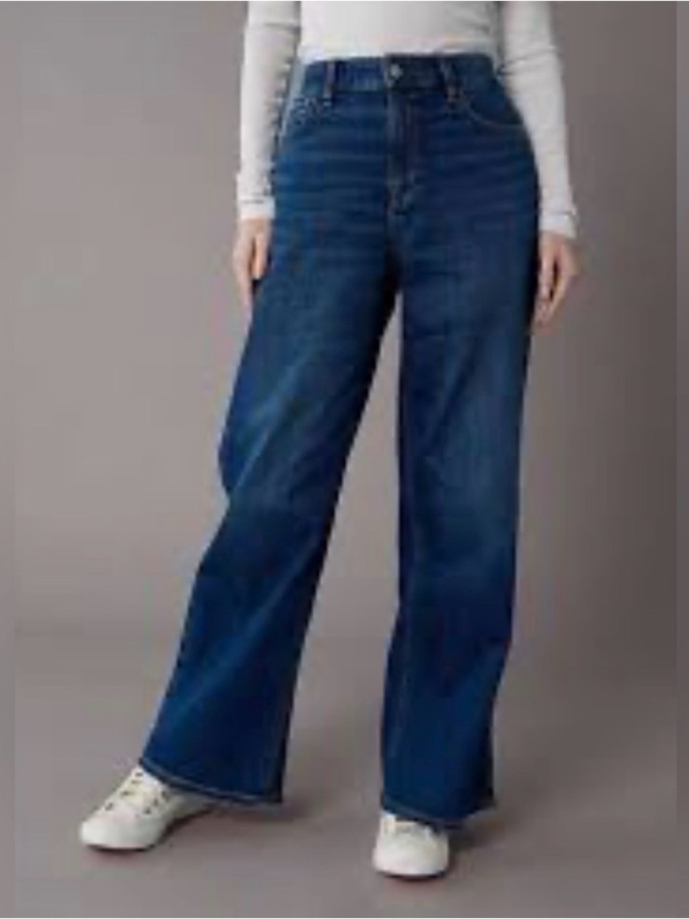 American Eagle Outfitters Wide-Leg High-Rise Jeans in Dark Blue
